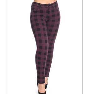 Brand NEW "Vanilla Star" purple plaid high rise skinny pants